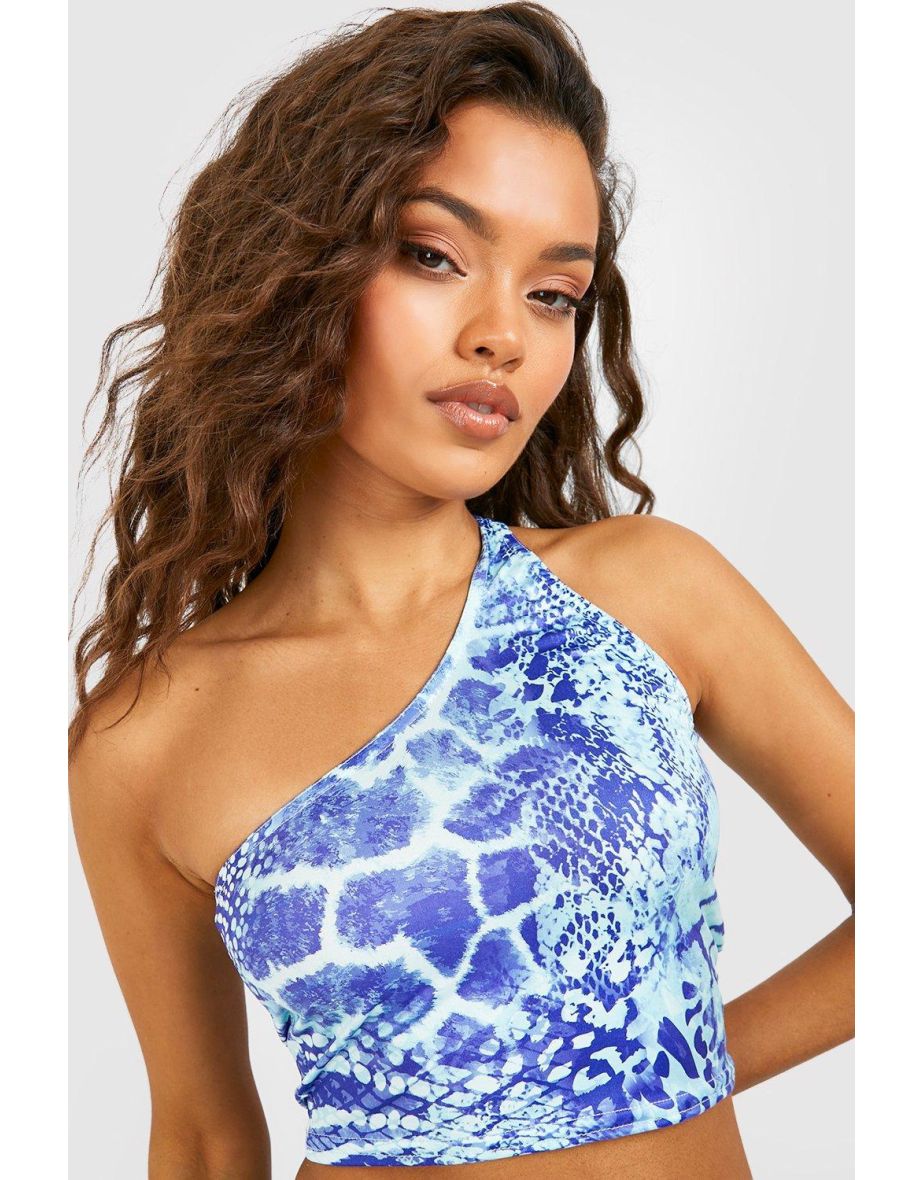 Snake Print Slinky Strap Detail Bandeau - blue - 3