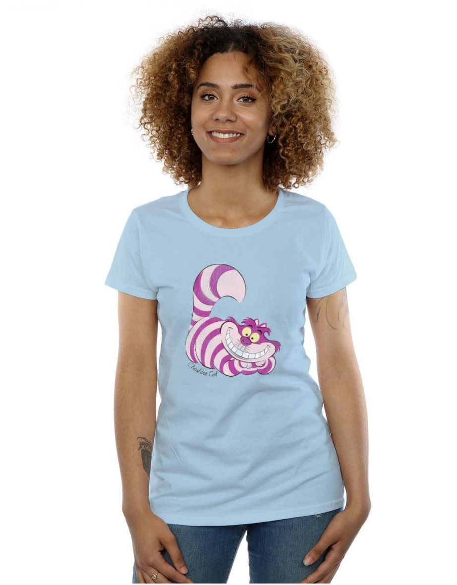 Alice In Wonderland Womens/Ladies Cheshire Cat Fitted T-Shirt - Baby Blue