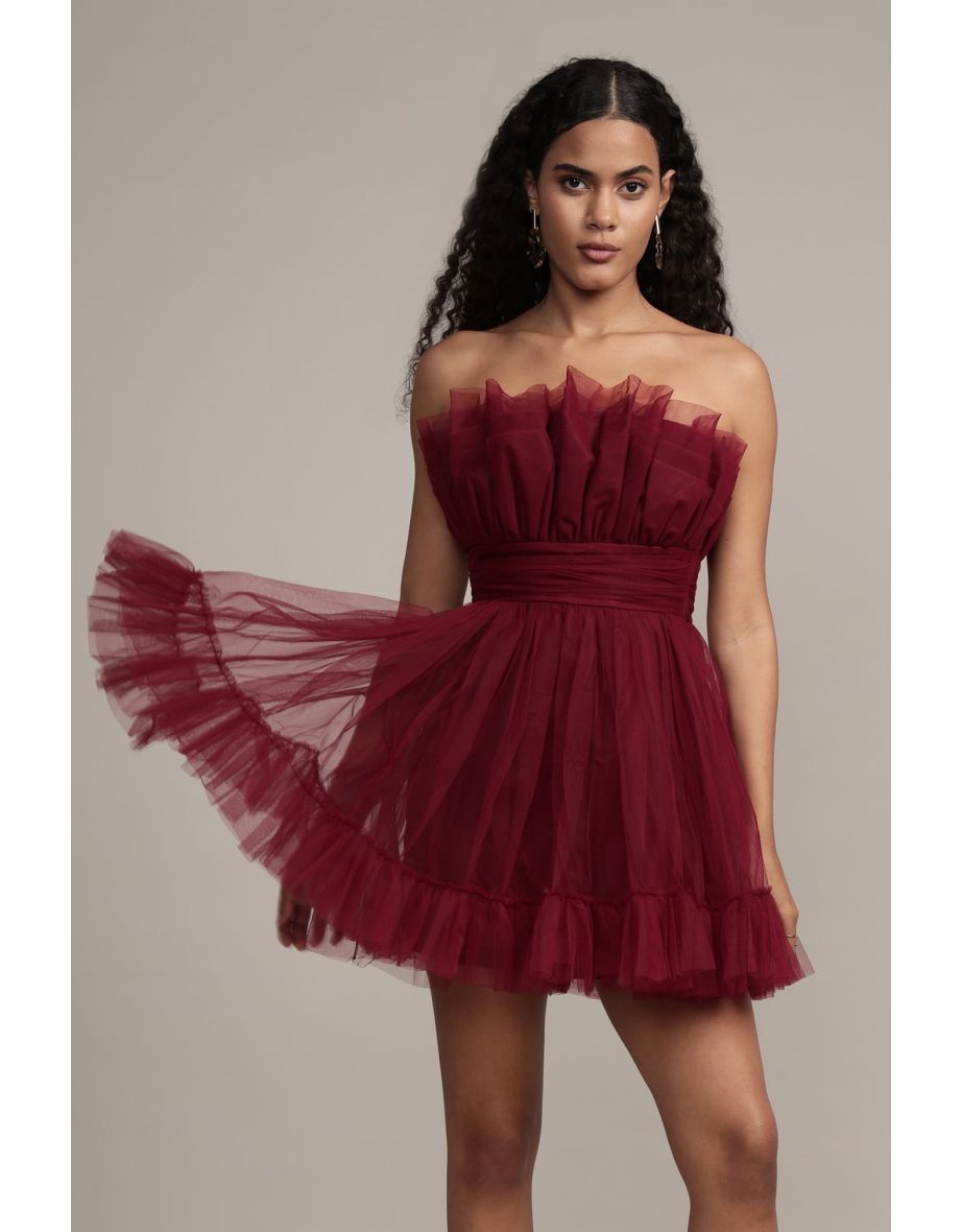 Caspian Tulle Mini Dress in Astro Red - 11