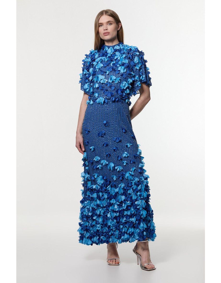 Crystal Applique Angel Sleeve Woven Maxi Dress