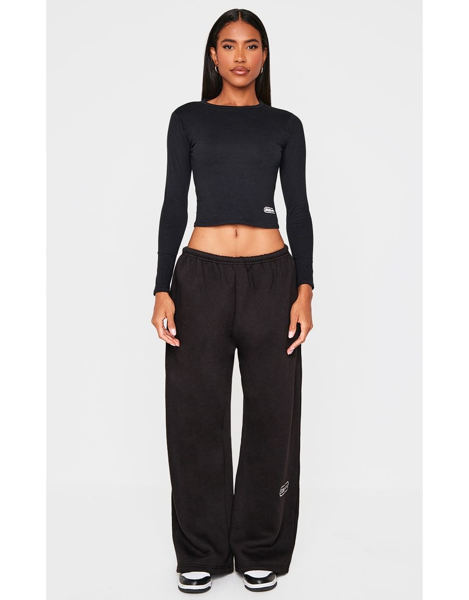 Black Thin Waistband Drop Crotch Joggers