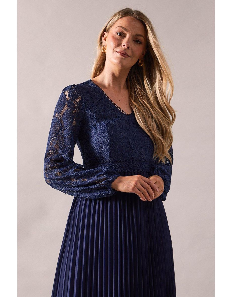 Occasion Lace Pleated Midi Dress - 3