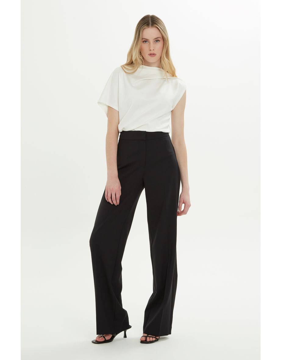 Wide-Leg Black Fabric Pants