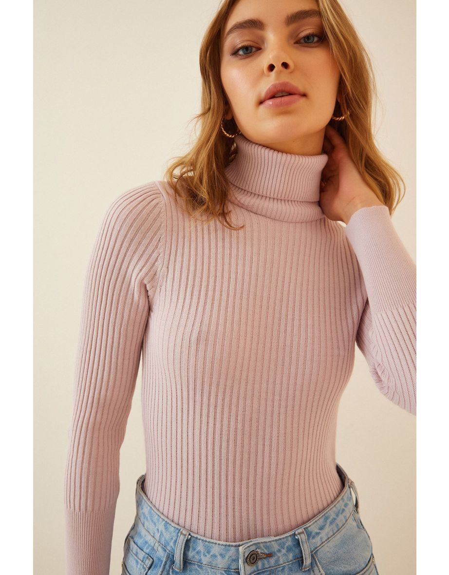 Women's Powder Turtleneck Corduroy Lycra Sweater