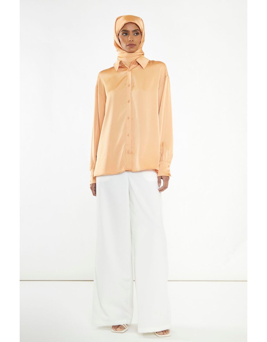 Apricot Satin Long Sleeve Shirt