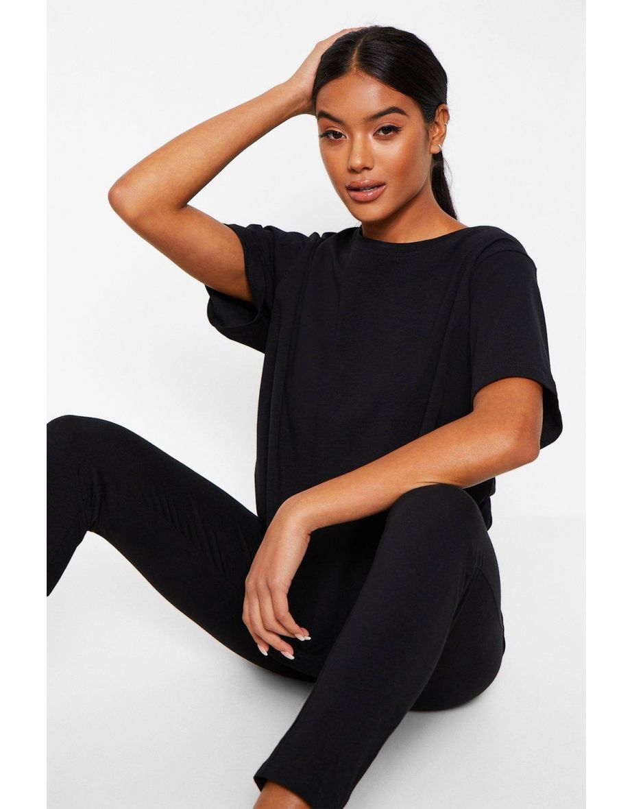 Basic T-shirt and Legging Soft Jersey PJ Set - black