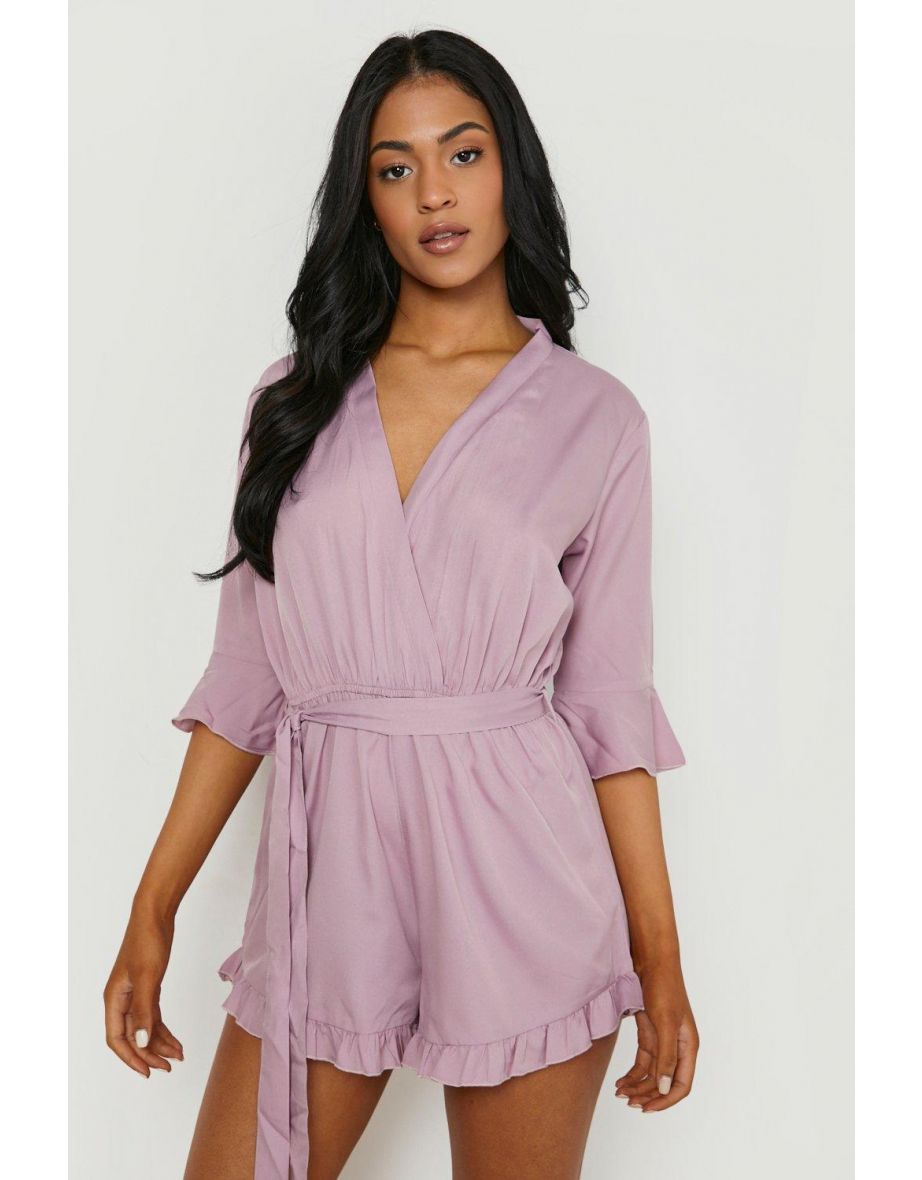 Tall Wrap Belted Woven Ruffle Playsuit - lilac - 3