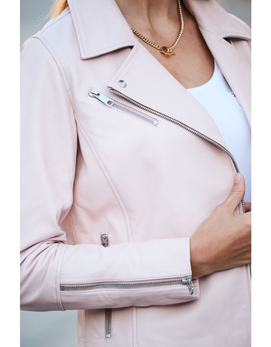 Soft Pink Leather Biker Jacket - 4