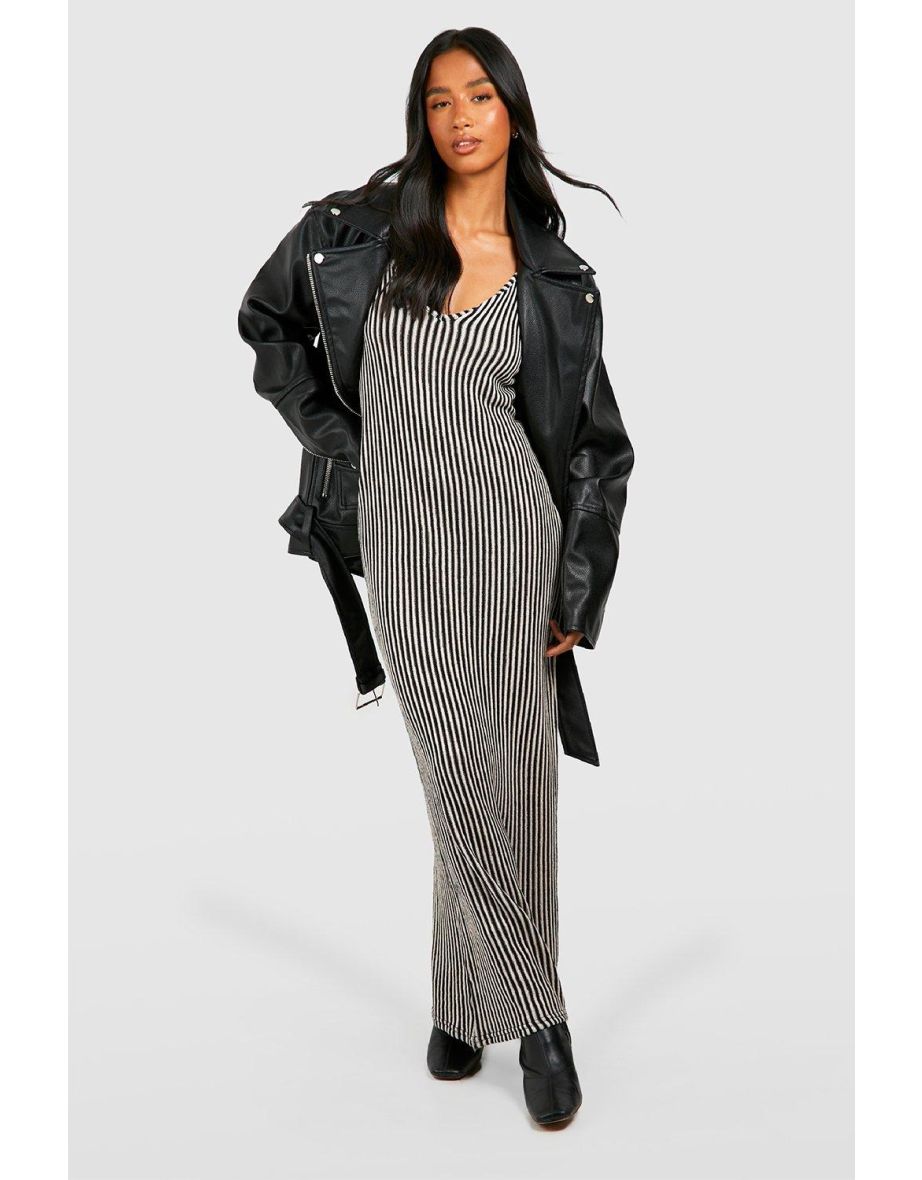 Petite Tonal Rib Notch Neck Column Maxi Dress - natural
