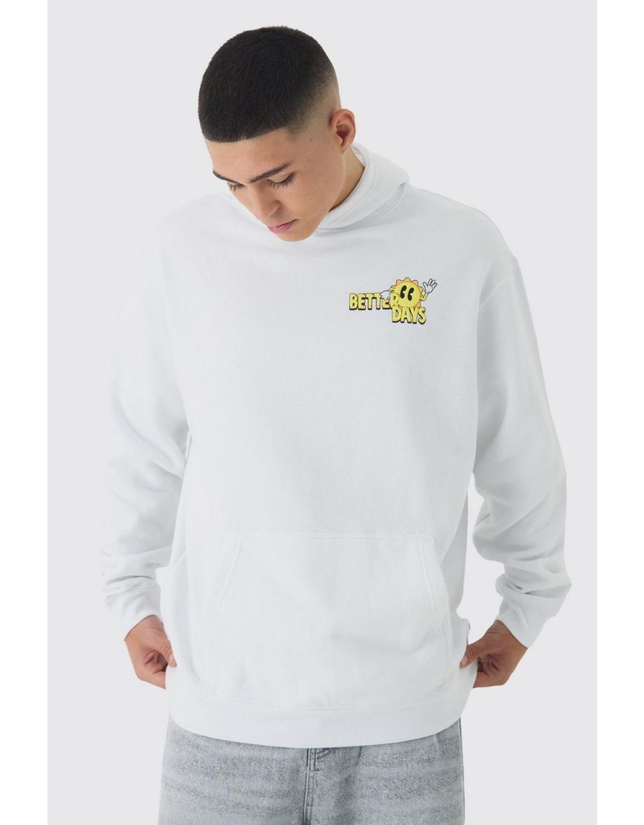 Oversized Better Days Ahead Cartoon Graphic Hoodie - white