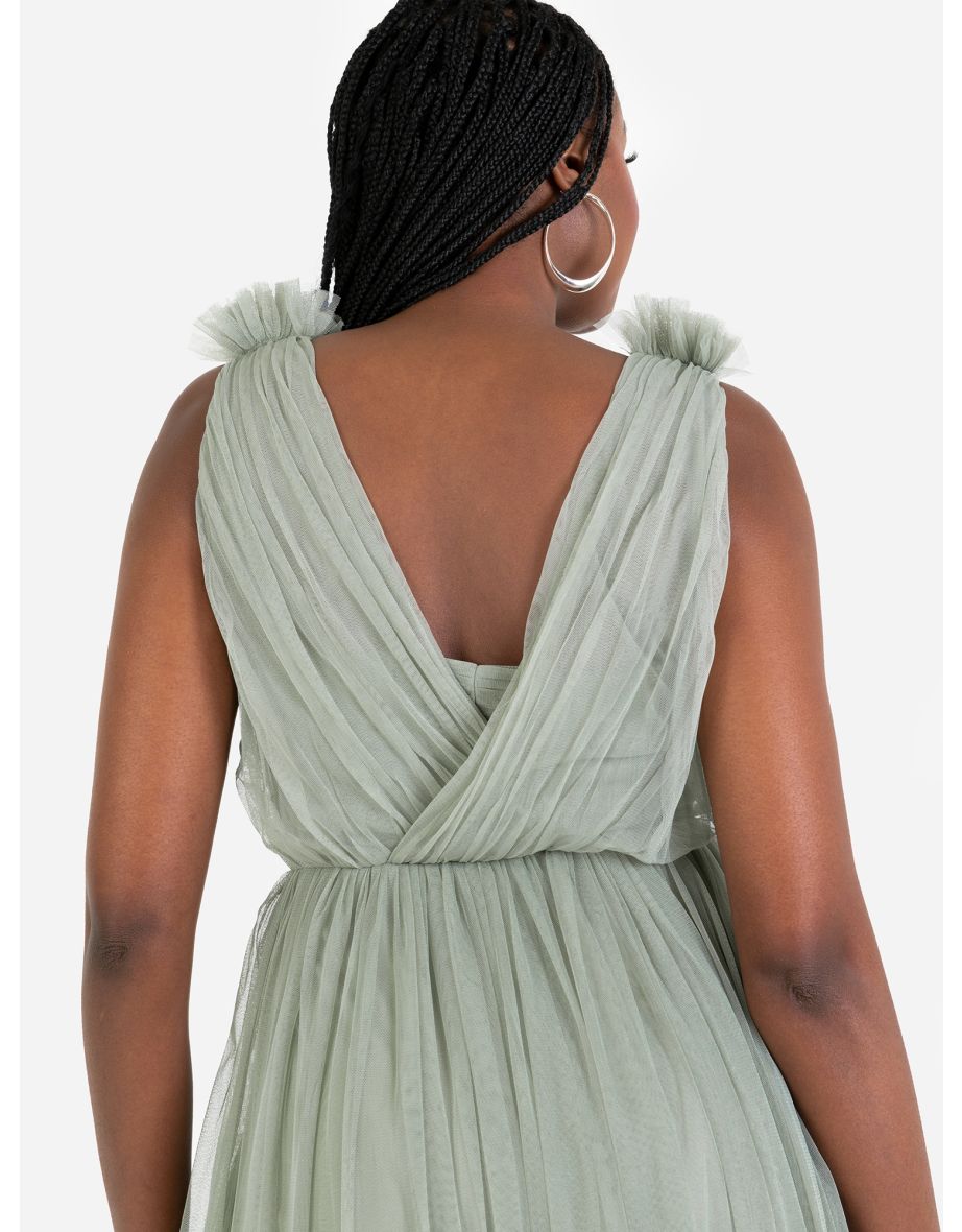 Anaya With Love Recycled Frosty Green Ruffle Shoulder Maxi Dress with Sequin Detail - 3