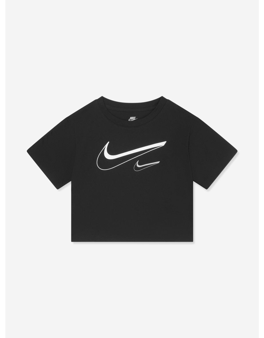 Girls Swoosh Logo Boxy T-Shirt in Black