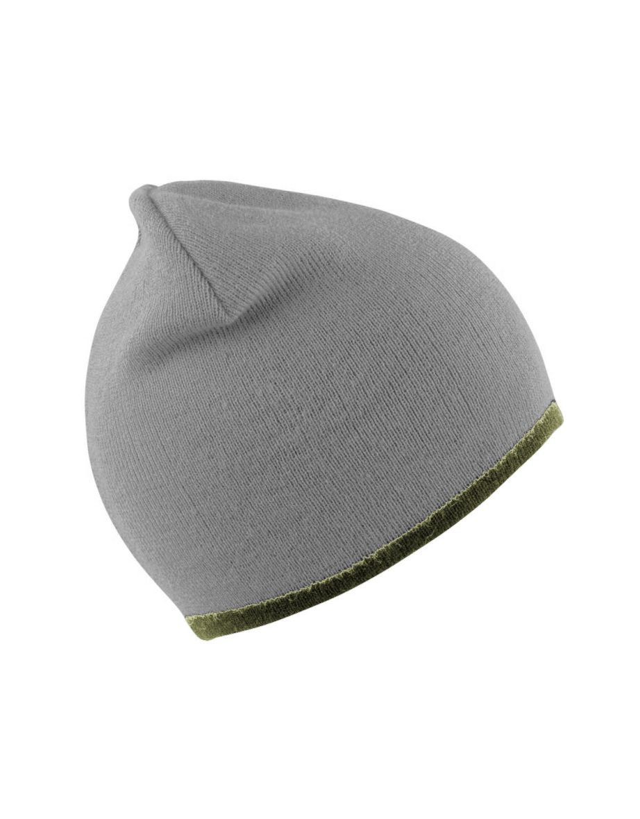 Result Unisex Reversible Fashion Fit Winter Beanie Hat - Stone/Olive