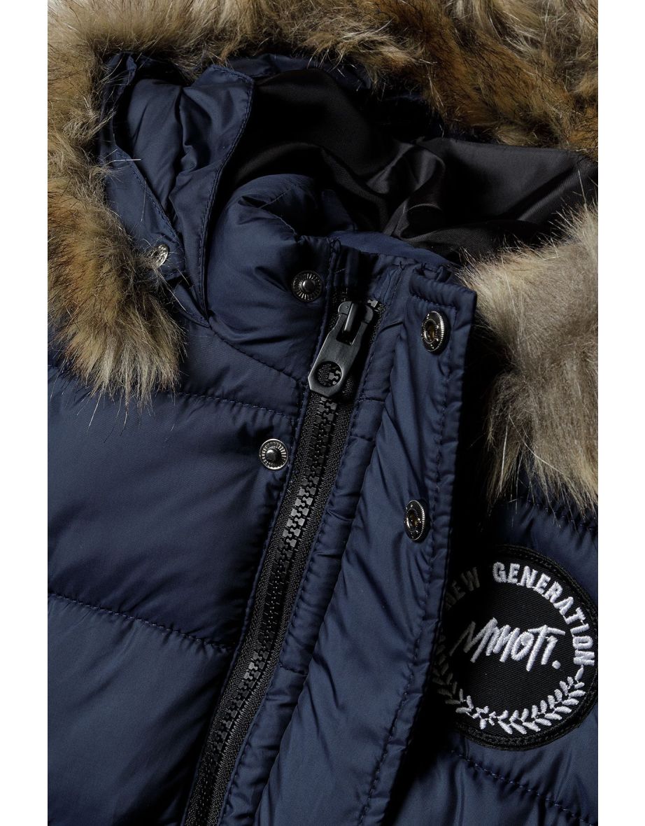 Boys Longline Padded Jacket With Fur Trim Hood - 6