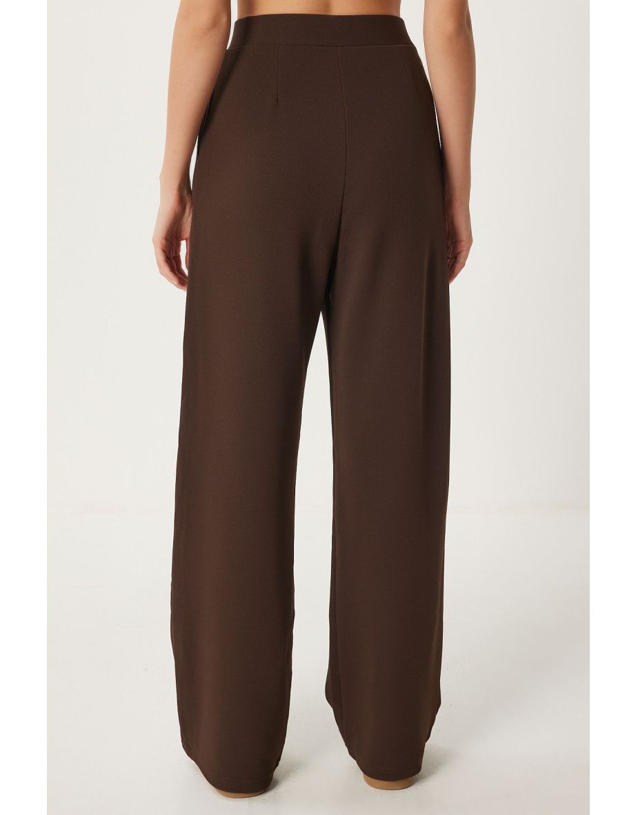 Women's Brown Lycra Comfortable Palazzo Knitted Trousers - 3