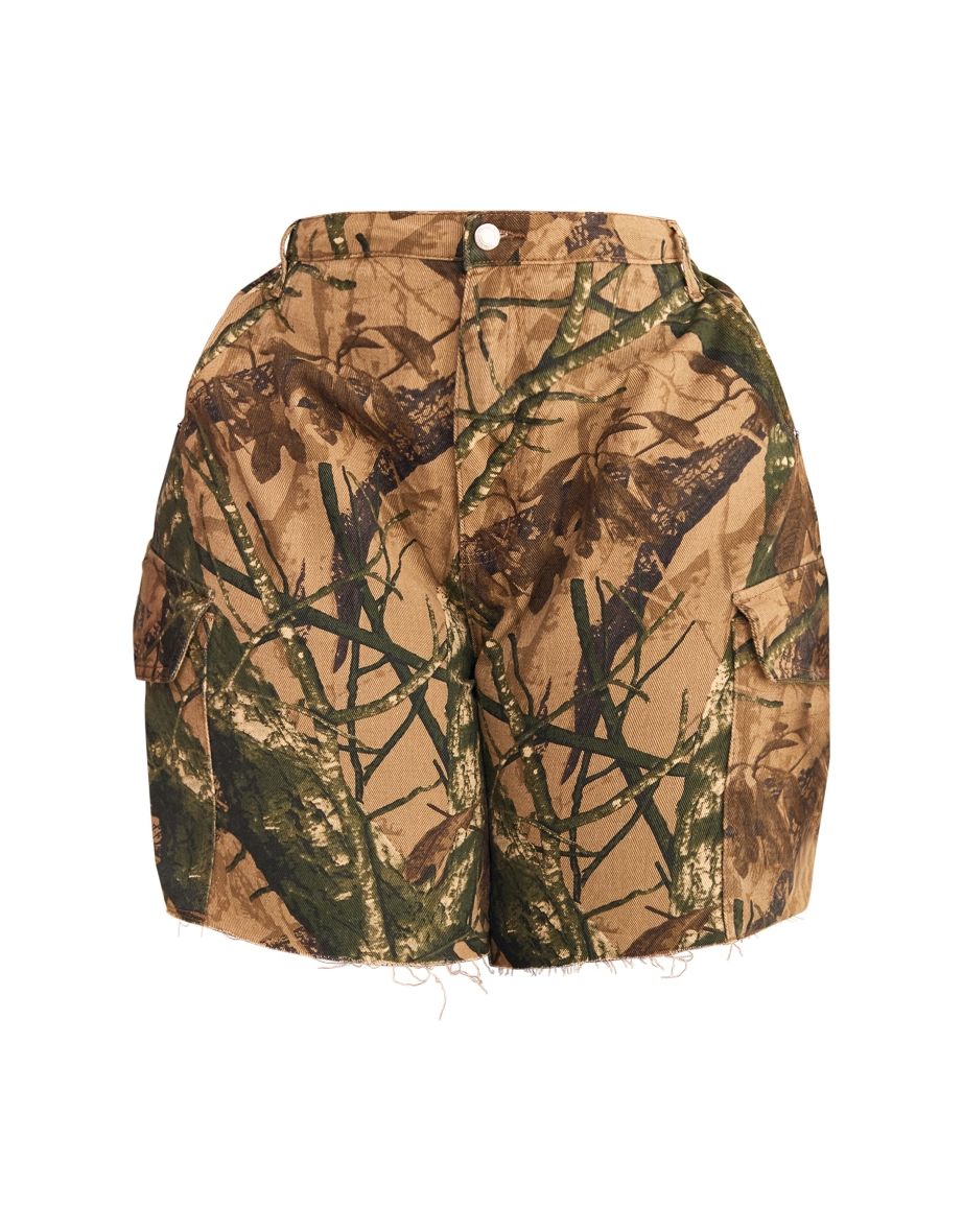 Plus Khaki Camo Denim Cargo Shorts - 5