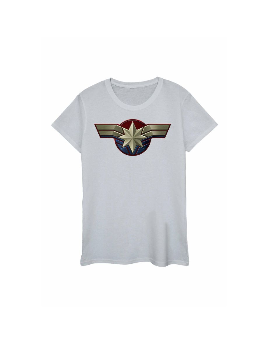 Marvel Womens/Ladies Captain Marvel Chest Emblem Cotton T-Shirt - Sports Grey - 1