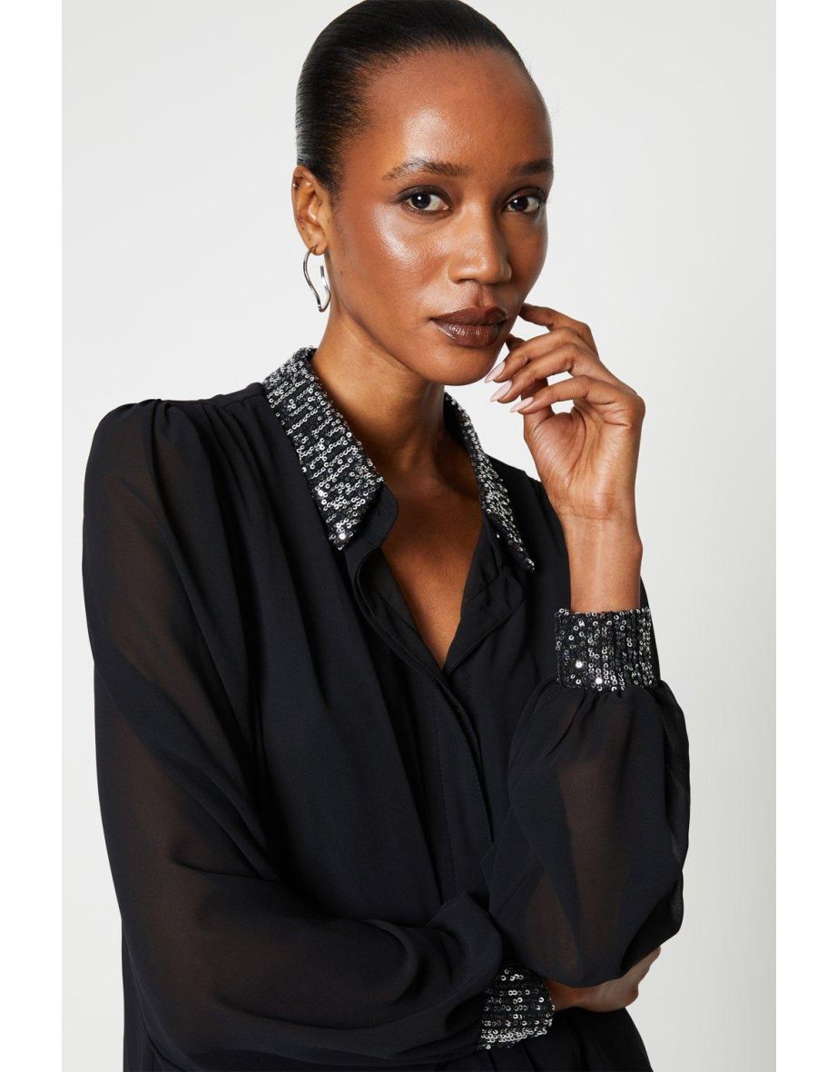 Principles by Debenhams Long Sleeved Black Chiffon Shirt - 3