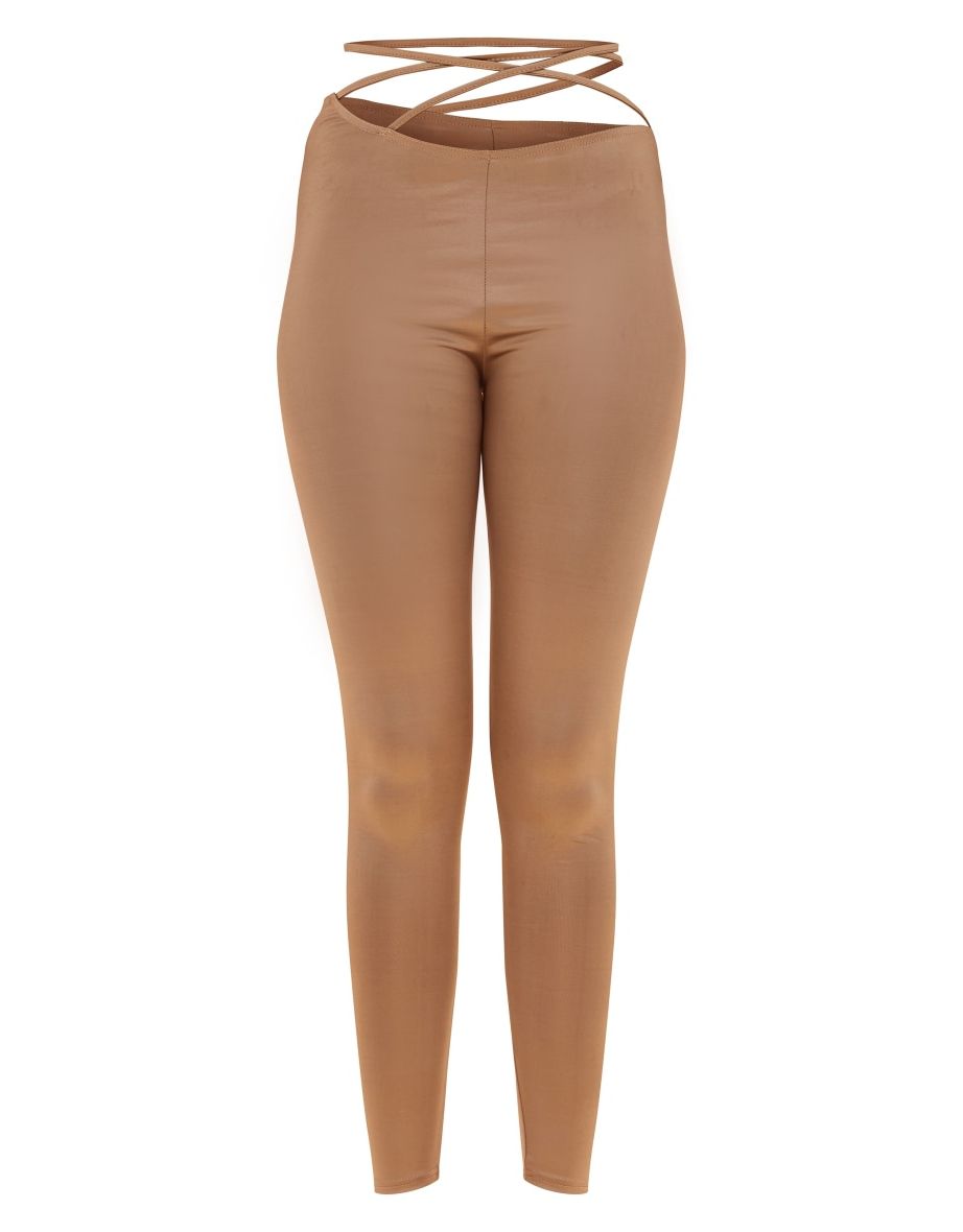 Gold Disco Slinky Low Rise Wrap Waist Leggings - 4