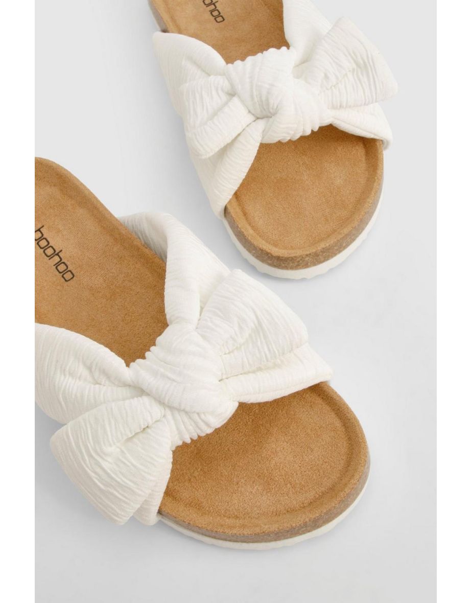 Oversized Bow Footbed Sliders - off white - 3