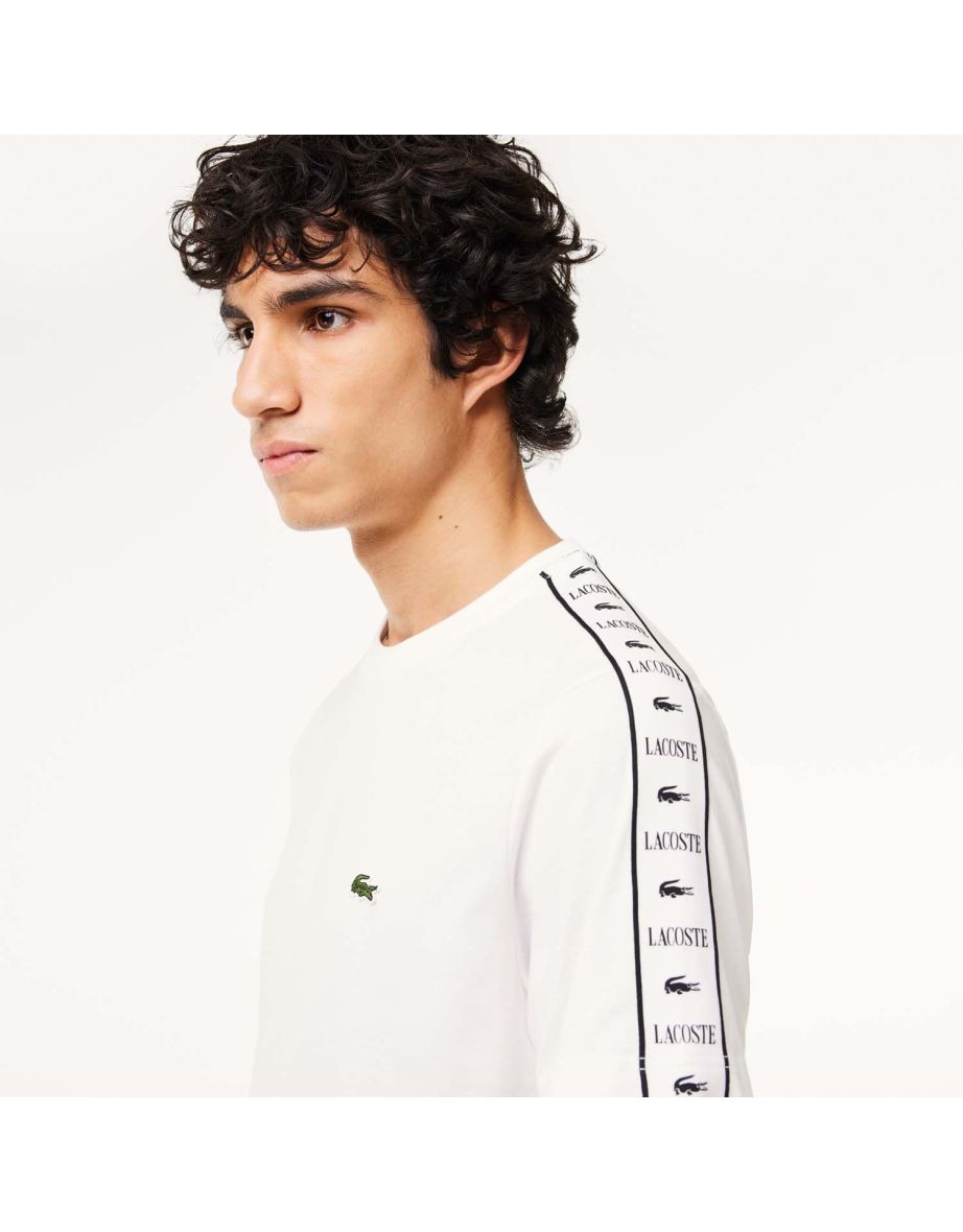 Men's Lacoste Cotton Jersey Logo Stripe T-Shirt in White - 4