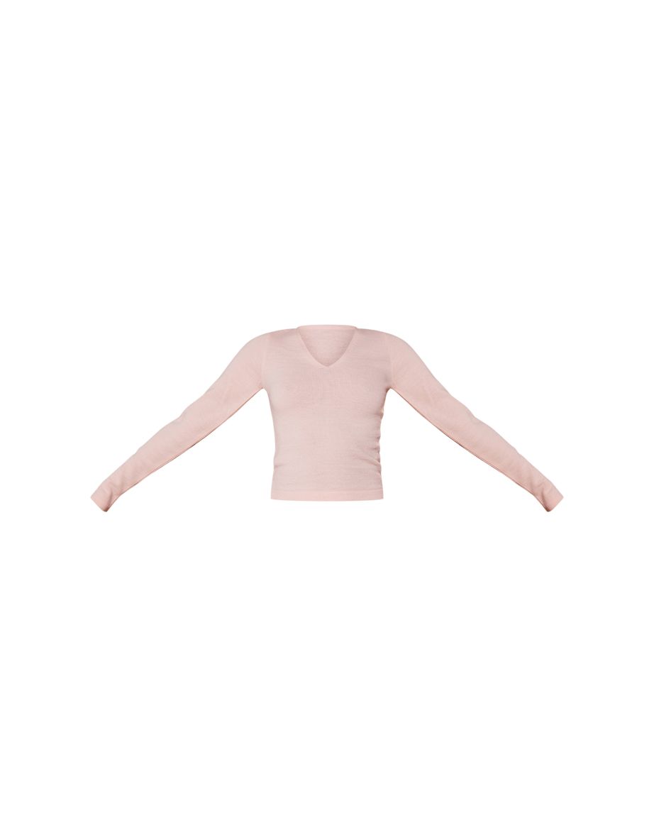 Ballet Pink Fine Knit Basic V Neck Jumper - 4