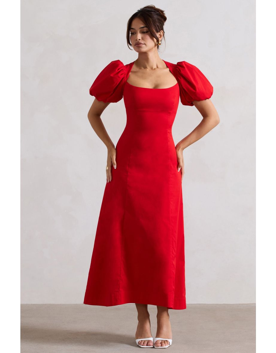Hacienda | Red Poplin Puff-Sleeve Dress