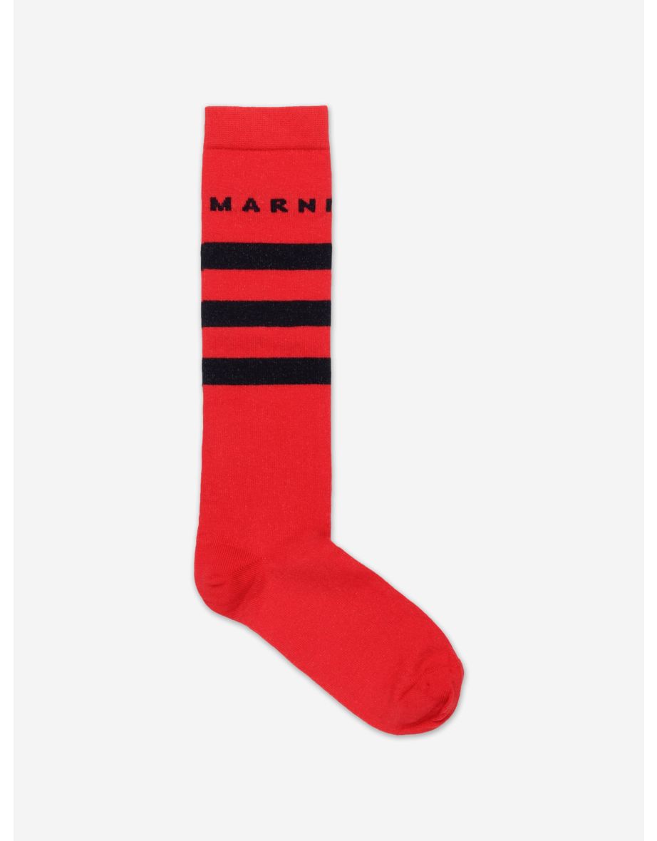 MARNI Kids Striped Logo Socks in Red