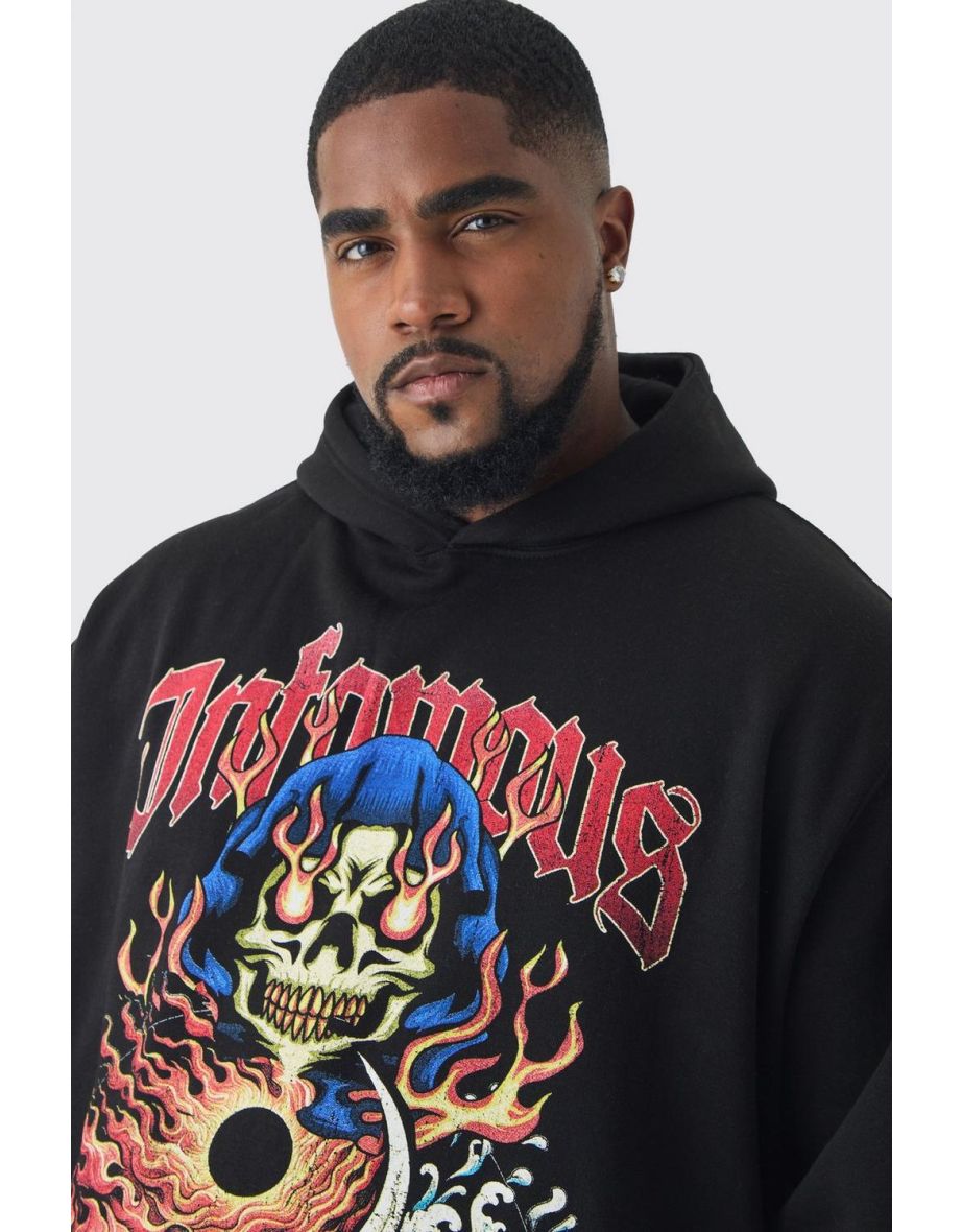 Shop Plus Infamous Flame Print Hoodie in Black black Online in Bahrain VogaCloset