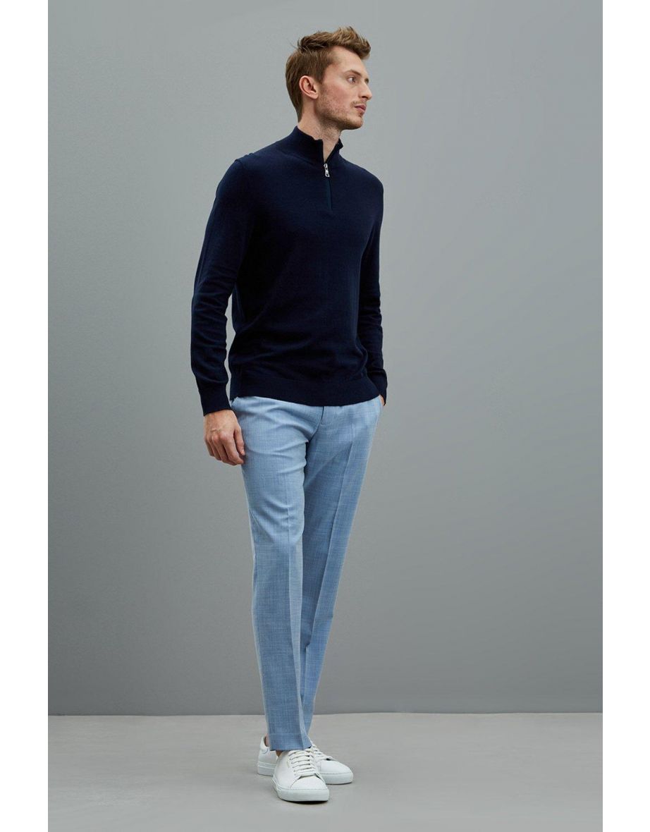 Pale Blue Sharkskin Slim Fit Suit Trousers