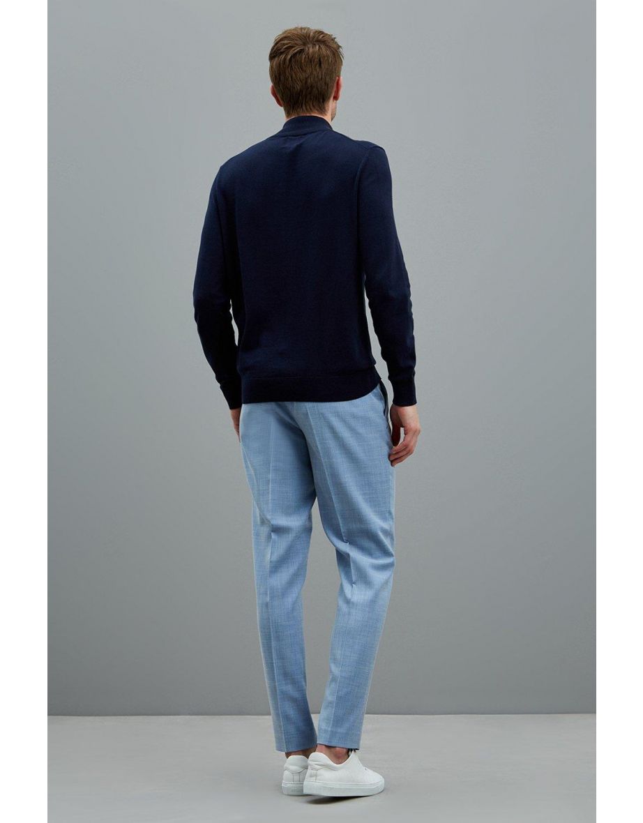 Pale Blue Sharkskin Slim Fit Suit Trousers - 2