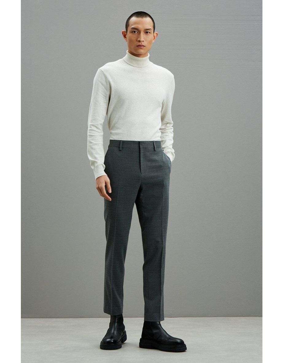 Grey Semi Plain Slim Fit Suit Trouser