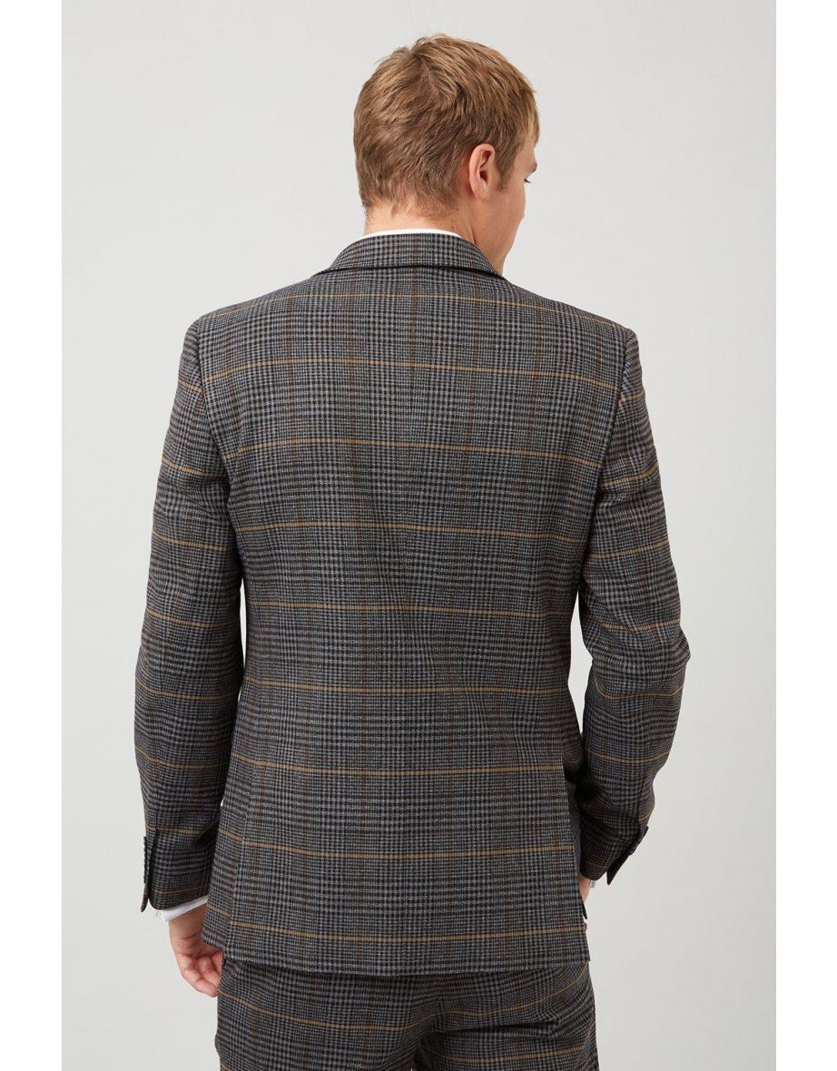 Brown Saddle Check Slim Fit Suit Blazer - 2
