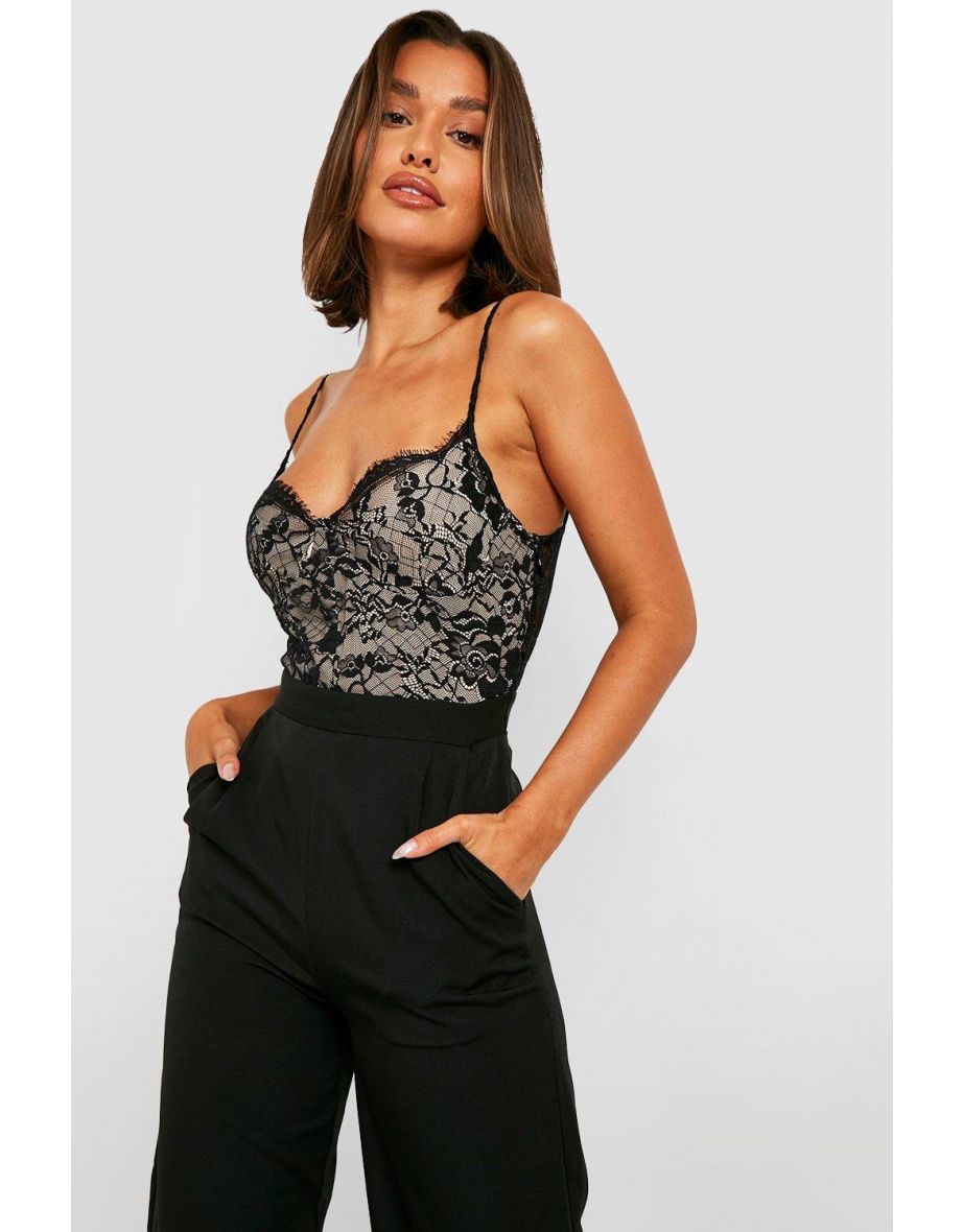 Lace Wide Leg Jumpsuit - black - 3