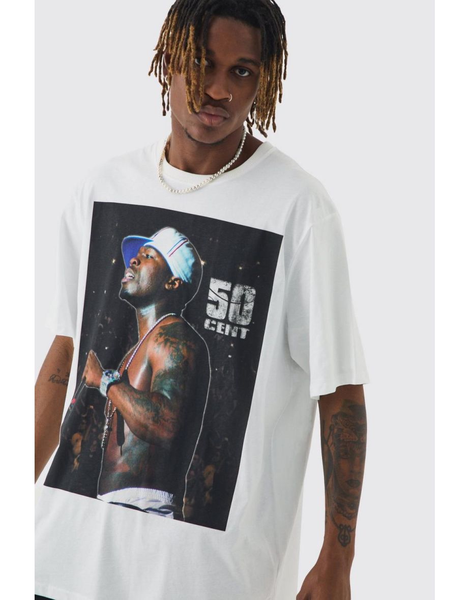 Tall Oversized 50 Cent License Print T-shirt - white - 2
