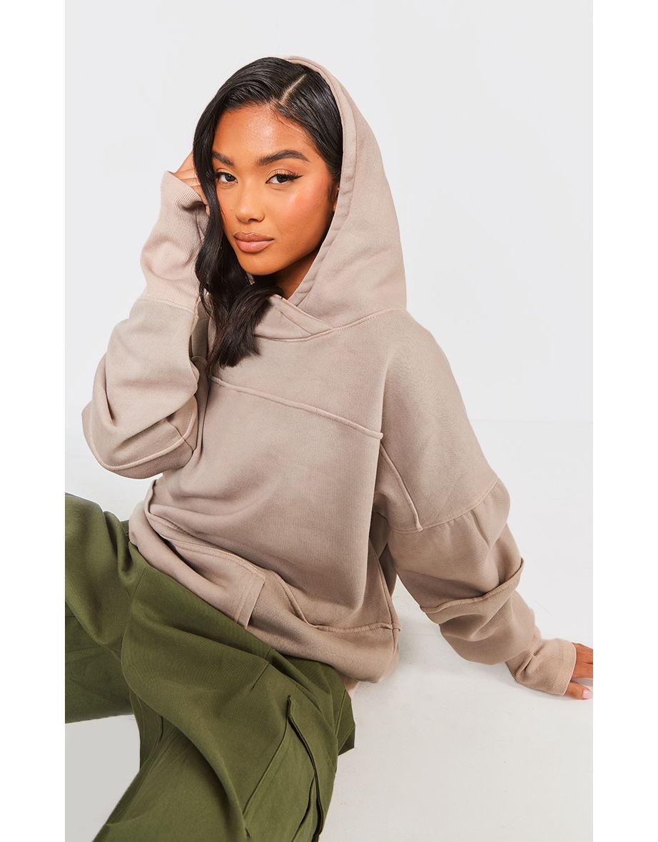 Shop Stone Washed Exposed Seam Oversized Hoodie Online in Qatar VogaCloset