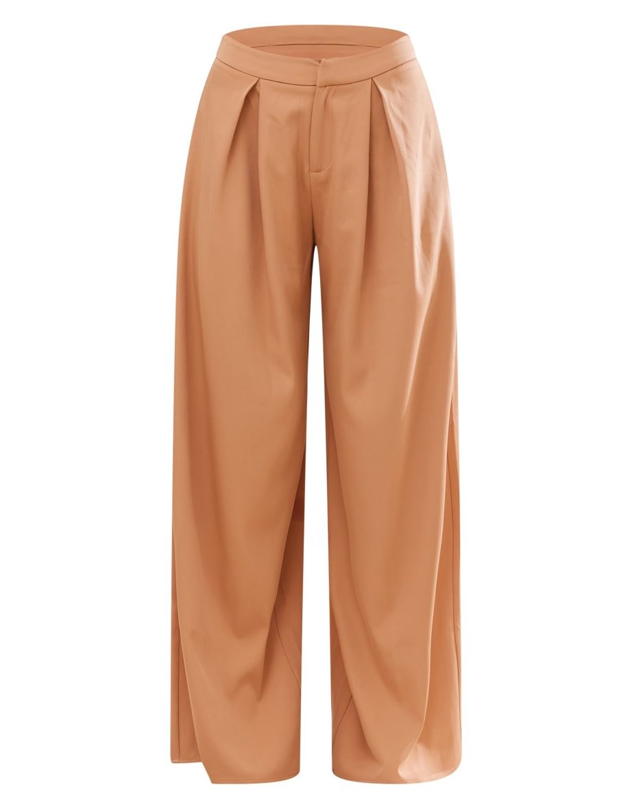 Light Peach Split Extreme Wide Leg High Waisted Trousers - 4