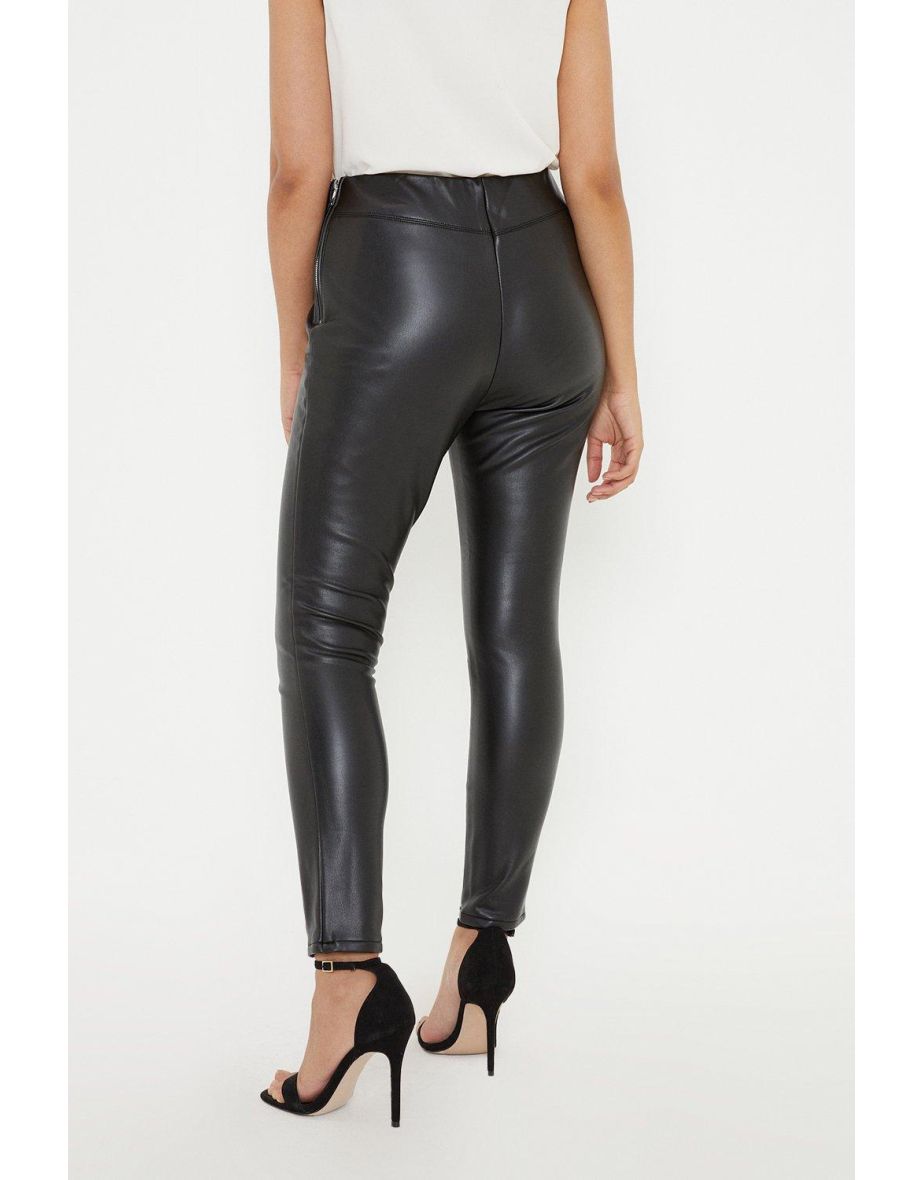 Petite Black Faux Leather Leggings - 2