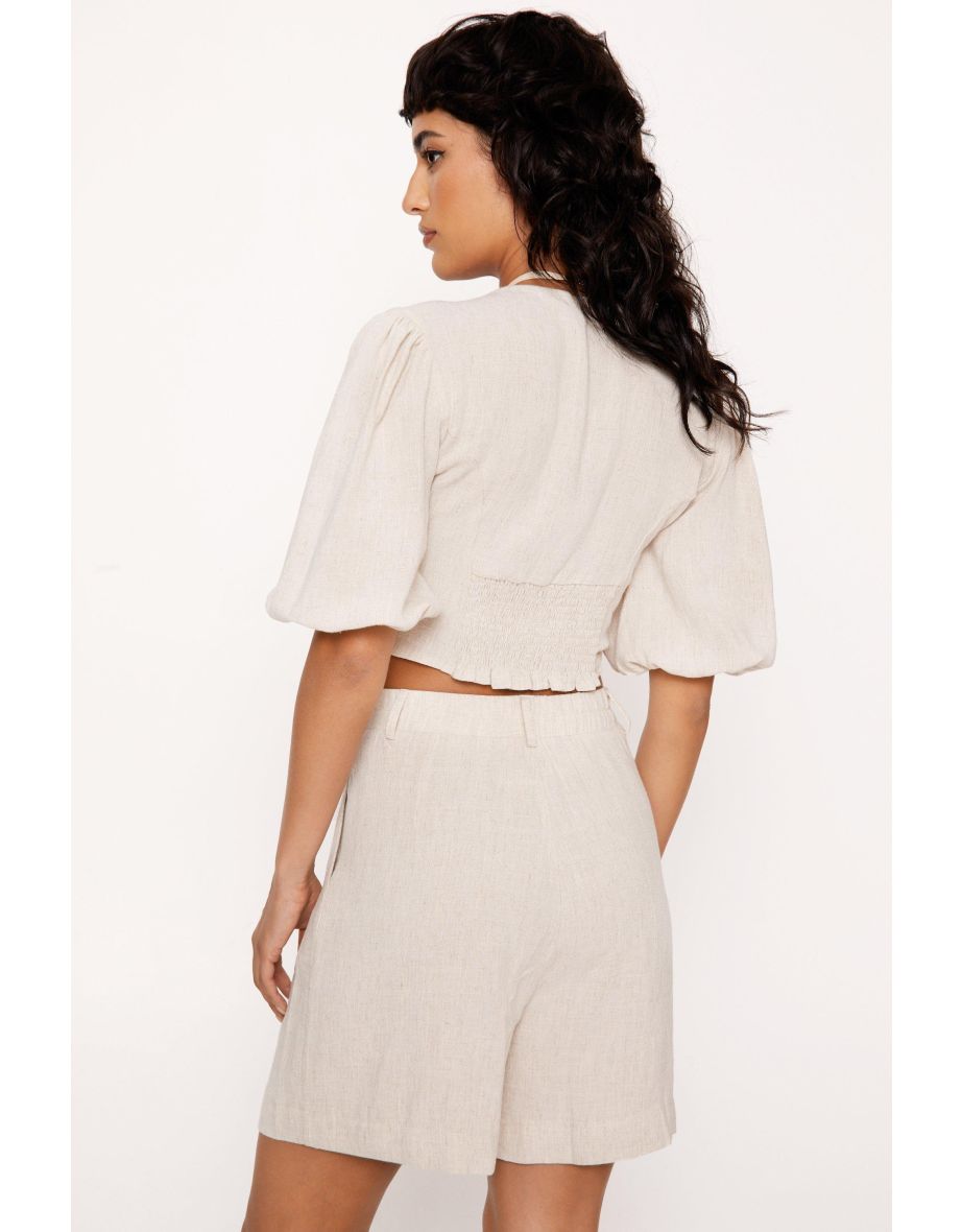 Linen Look Tie Front Top - 3
