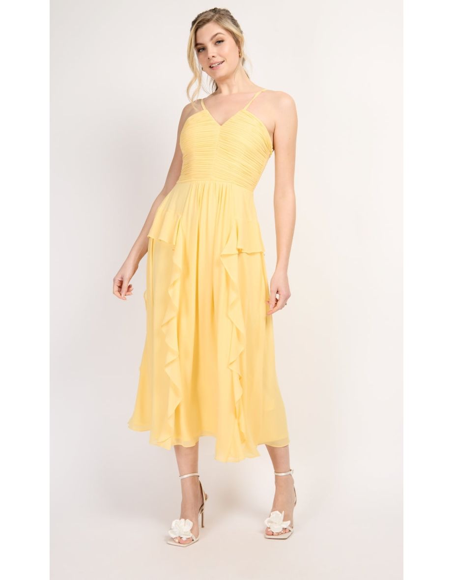 Yellow Chiffon Frill Midaxi Dress
