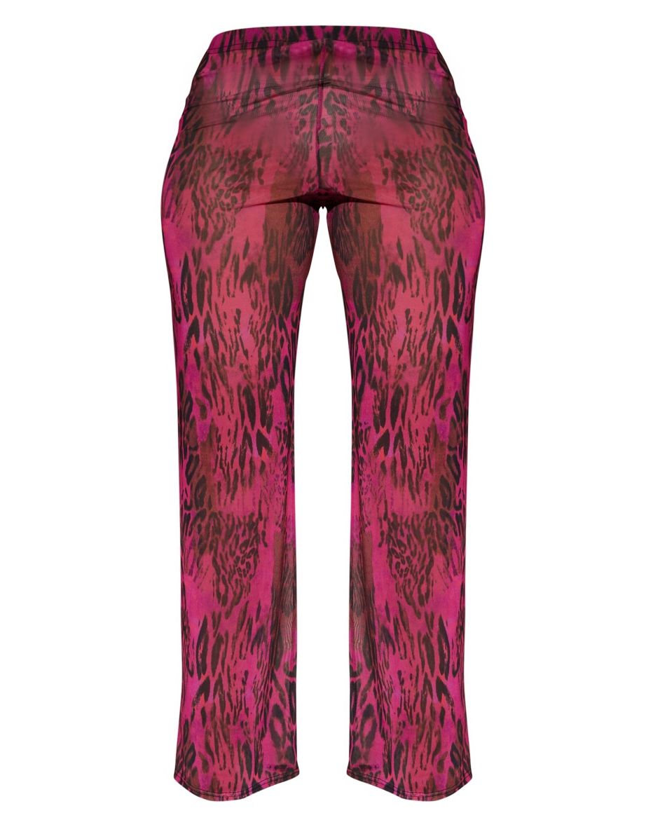 Shape Pink Leopard Printed Mesh Wide Leg Trousers - 4