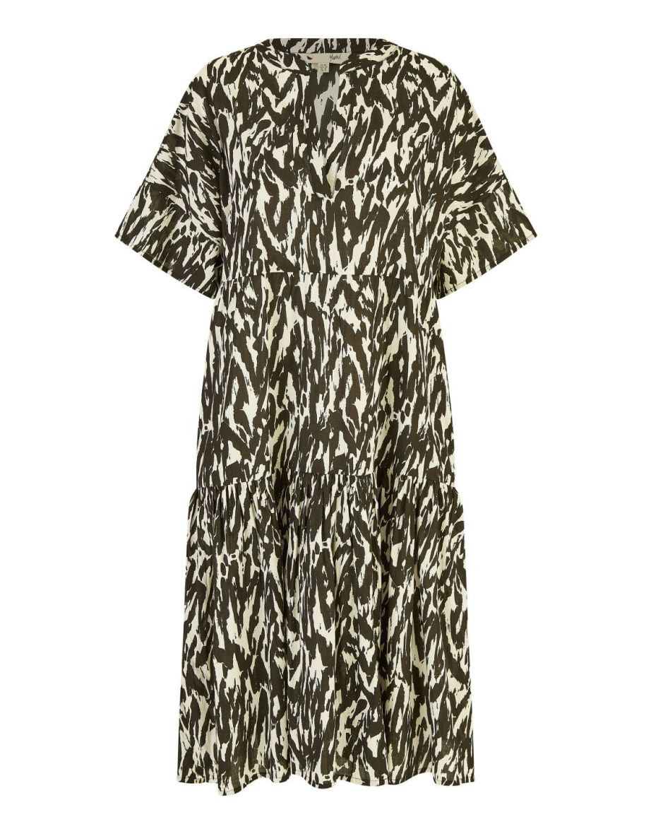 Yumi Black Organic Cotton Animal Print Tiered Tunic Dress - 5