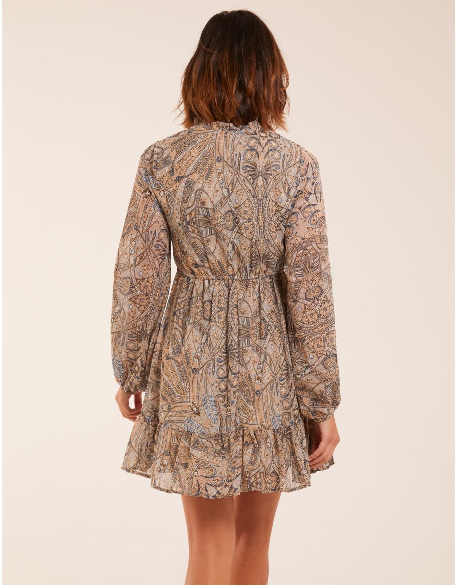Button Through Tassel Peasant Mini Dress - 3