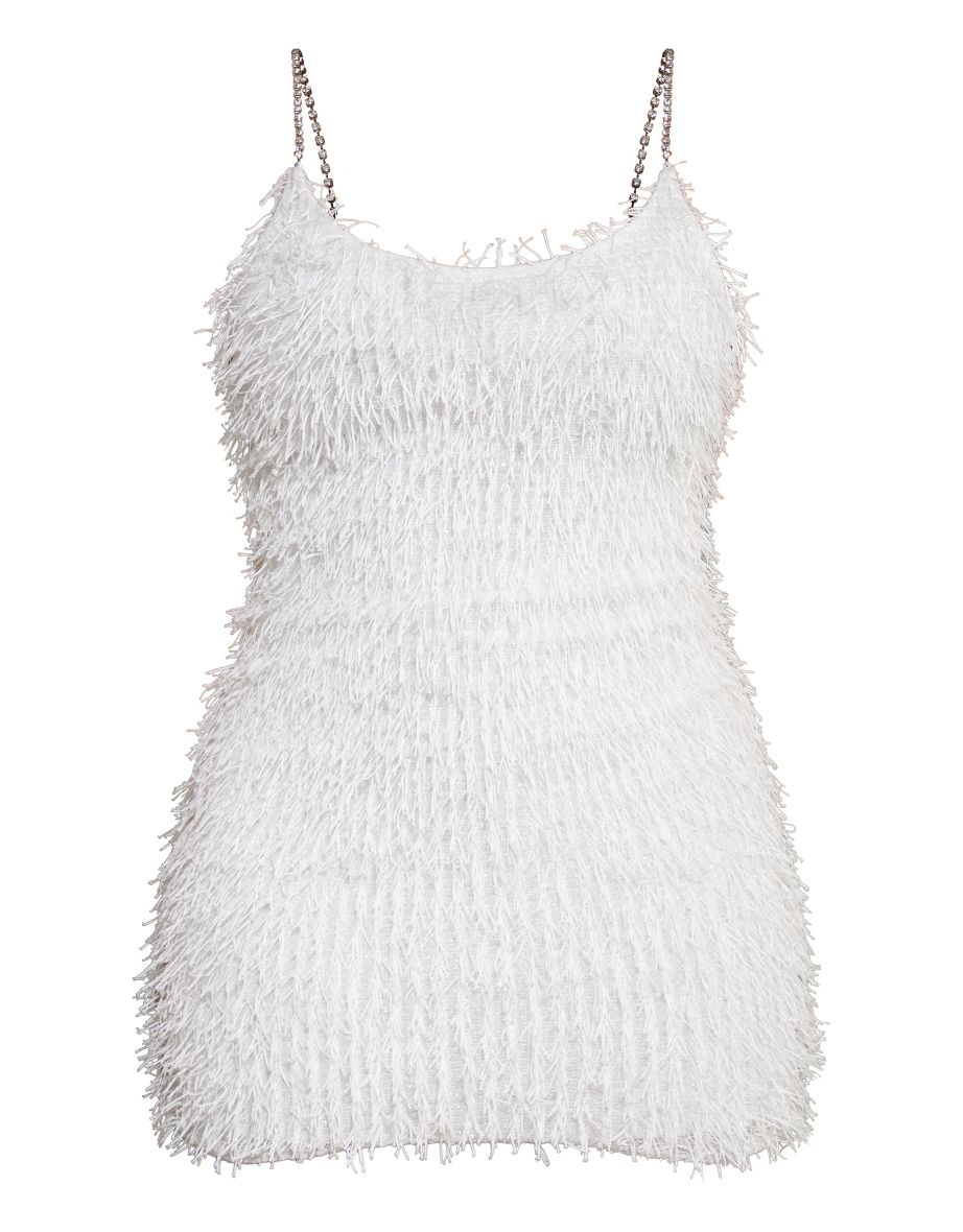 Shape White Glitter Textured Diamante Strap Bodycon Dress - 4