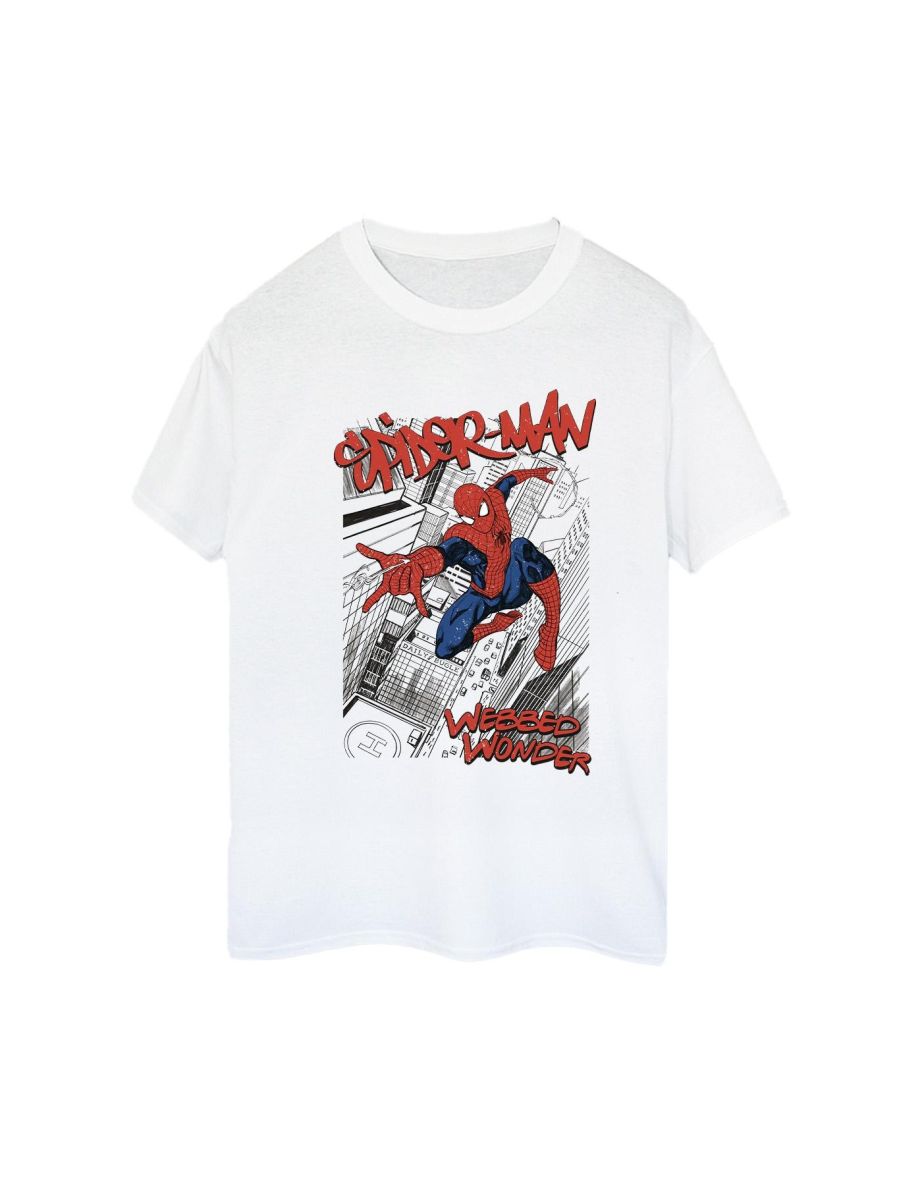 Marvel Womens/Ladies Spider-Man Sketch City Cotton Boyfriend T-Shirt - White