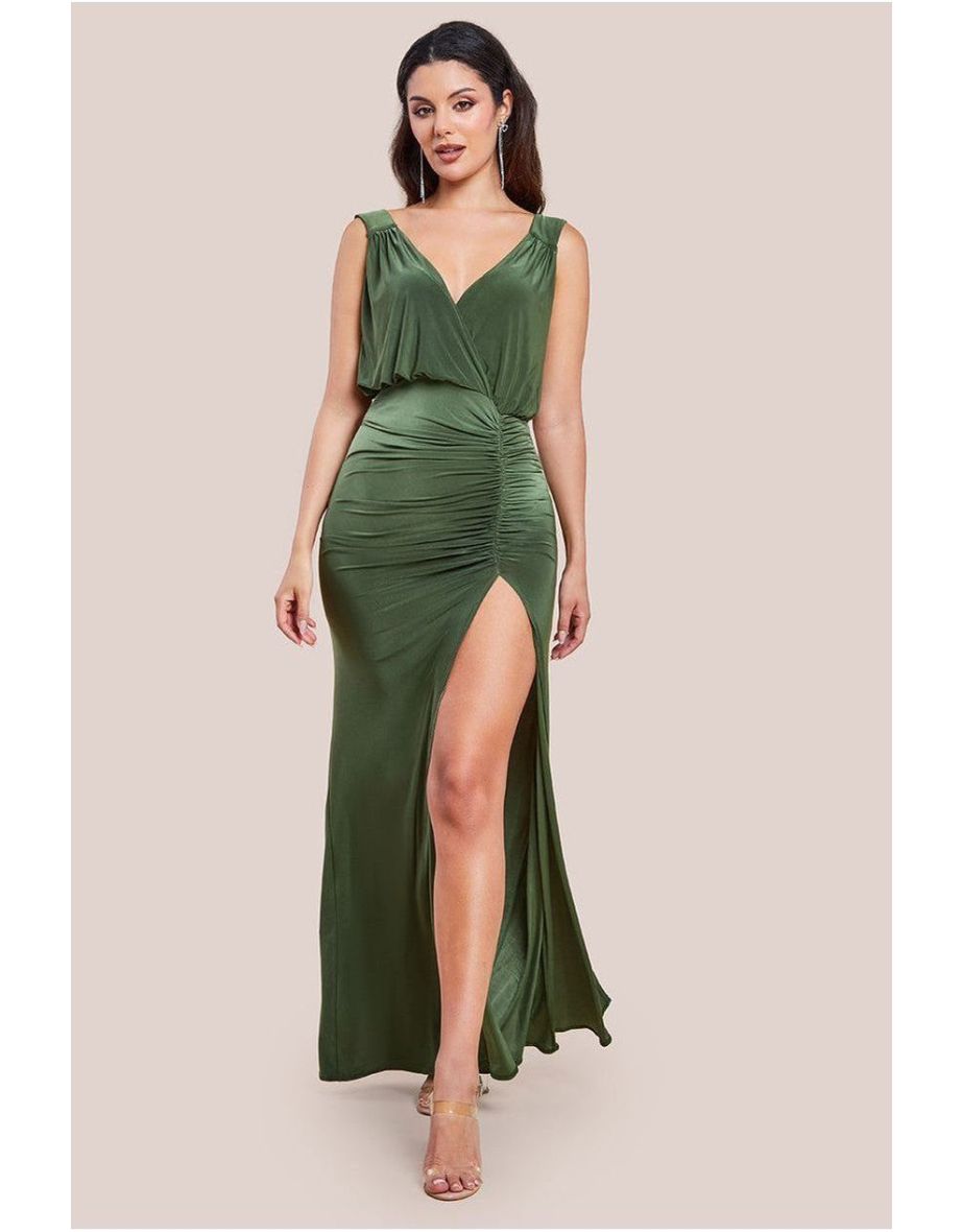 Goddiva Front Wrap Gathered Maxi Dress