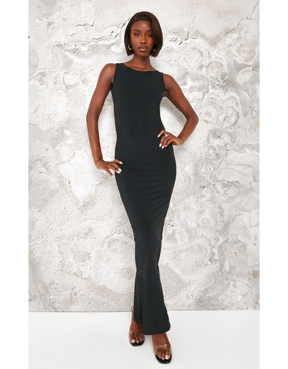 Tall Black Double Layer Twist Cut Out Back Maxi Dress