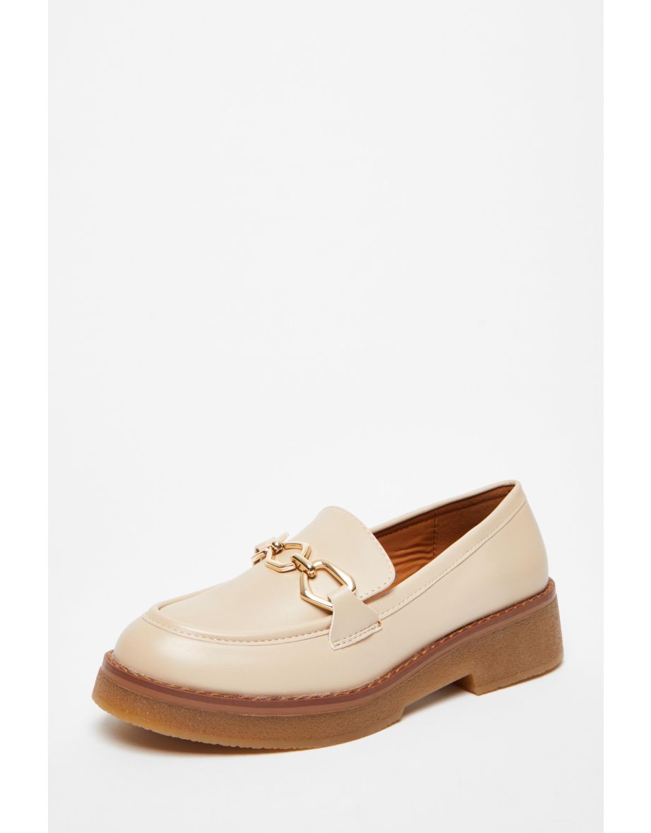 Beige Chunky Patent Loafers