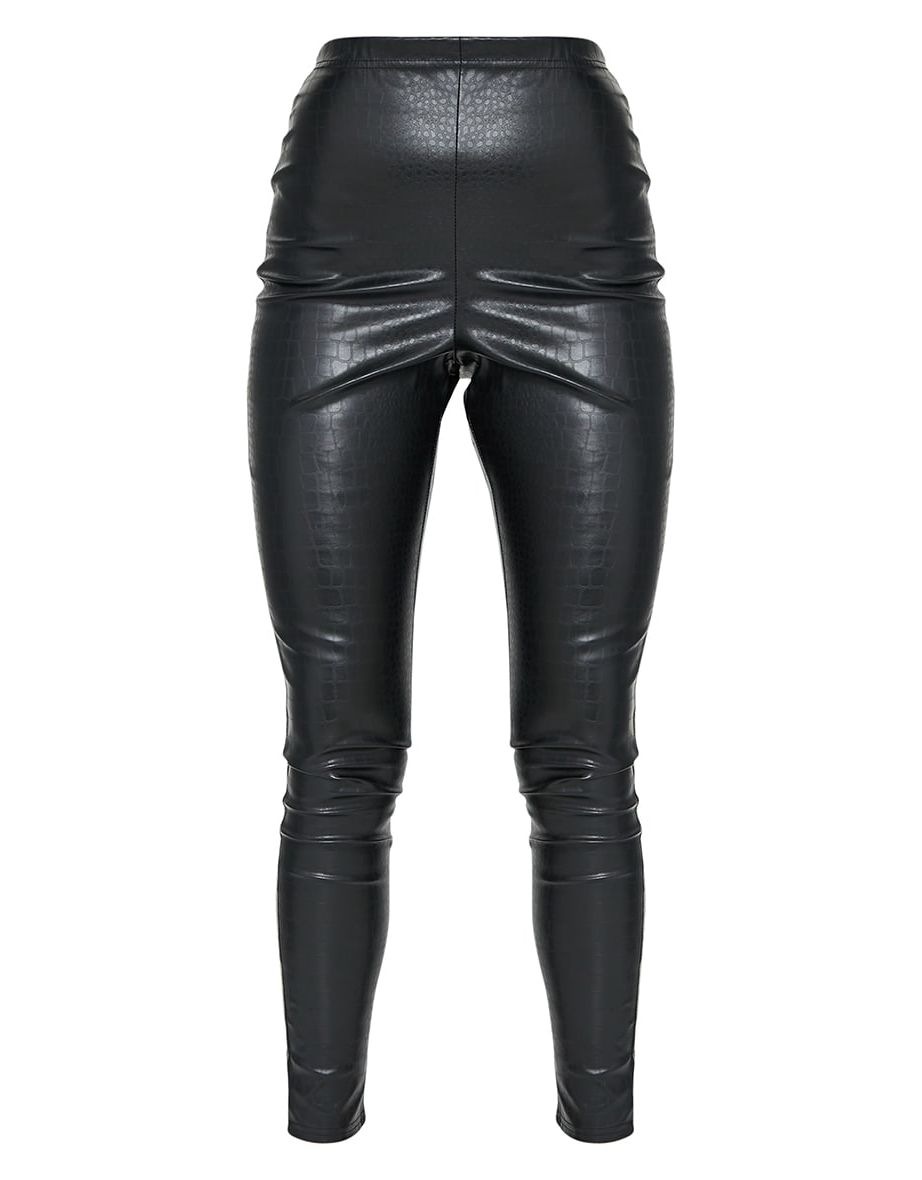 Black Croc Faux Leather Skinny Trousers - 4