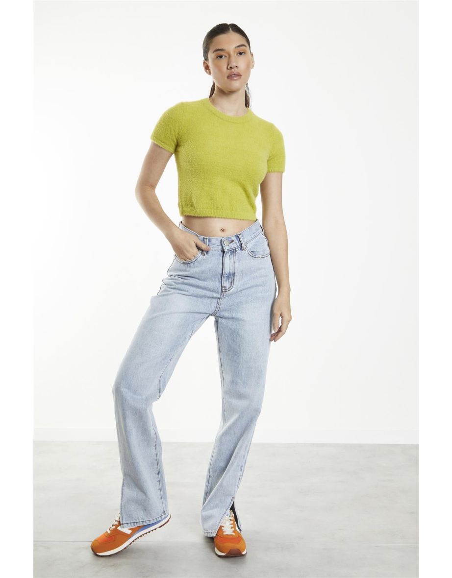 Light Vintage Wash Split-Hem Mom-Jeans - 3